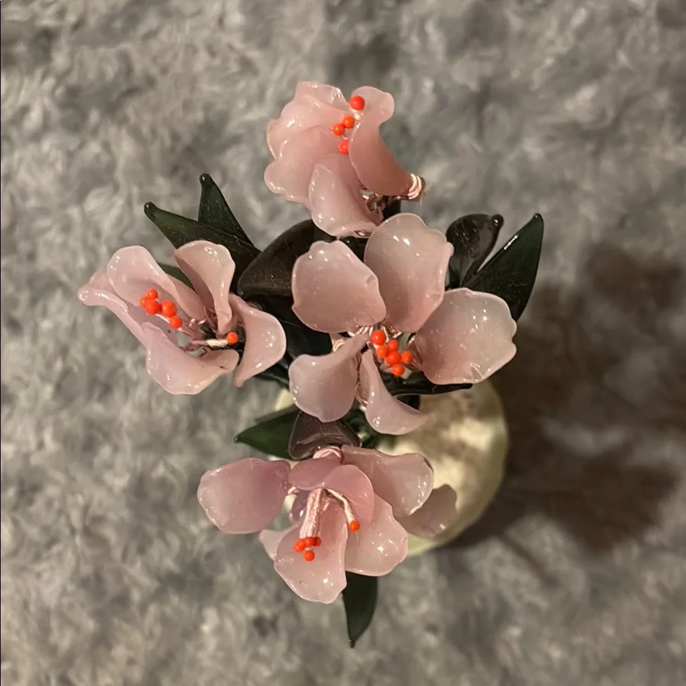 Elegant Pink Glass Flower Arrangement in Ceramic Pot